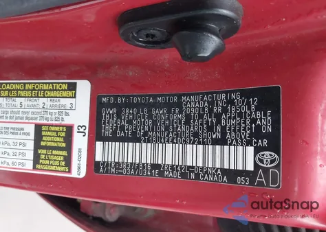 2013 Toyota Corolla Le z USA, uszkodzony, nr VIN 2T1BU4EE4DC972110